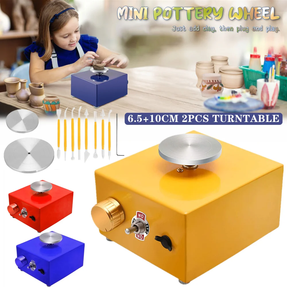 Mini Pottery Wheel  DIY Clay Tools, Crafts Ceramic Electric Pottery Forming Making Machine with 6.5&10CM Turntable+Sculpting Kit