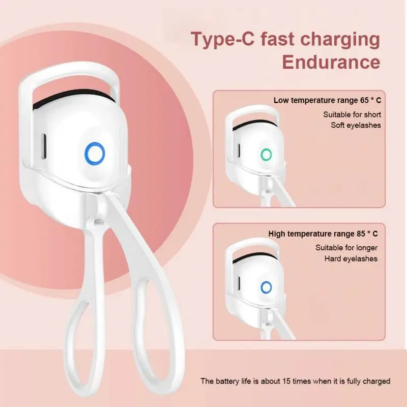 Rizador de pestañas eléctrico con calefacción, rizador de pestañas térmico, Control de temperatura, carga, Mini herramienta de maquillaje de larga duración