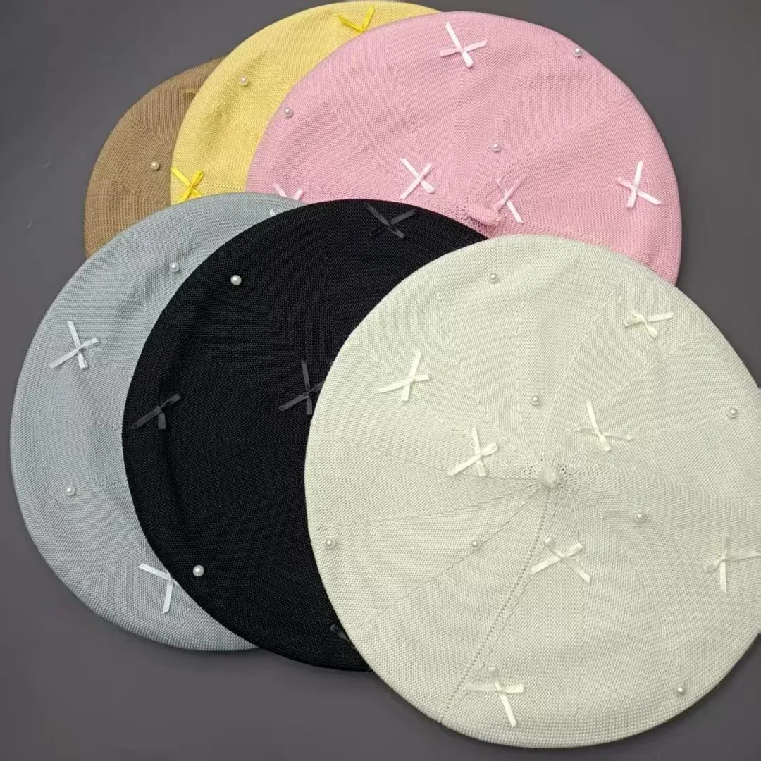 

New Solid Butterfly Summer Beret Hat For Women Fashion Best Matched Beads Female Painter Cap Outdoor Breathable Sun Hats Gift