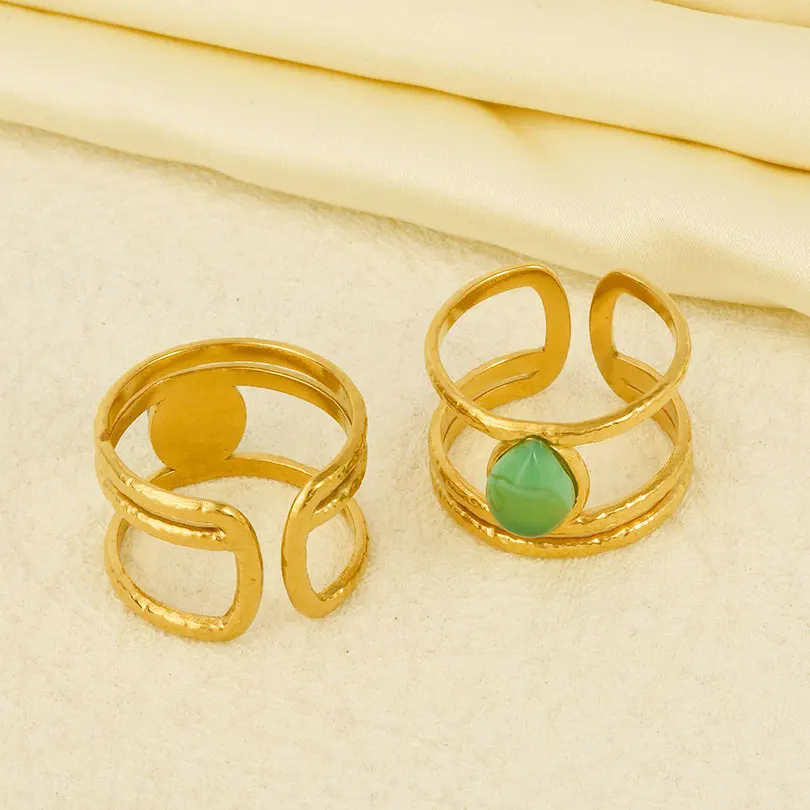 Green Stone Real Natural Jewelry Indian Vintage Sun Heart Stainless Steel Rings For Women Men Accessories Real Gold Plated Ring