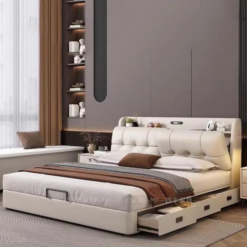 Leather Modern Bed Luxury Girls Queen Drawer Upholstered Storage Bed Frames Minimalist Muebles Para El Hogar Home Furniture