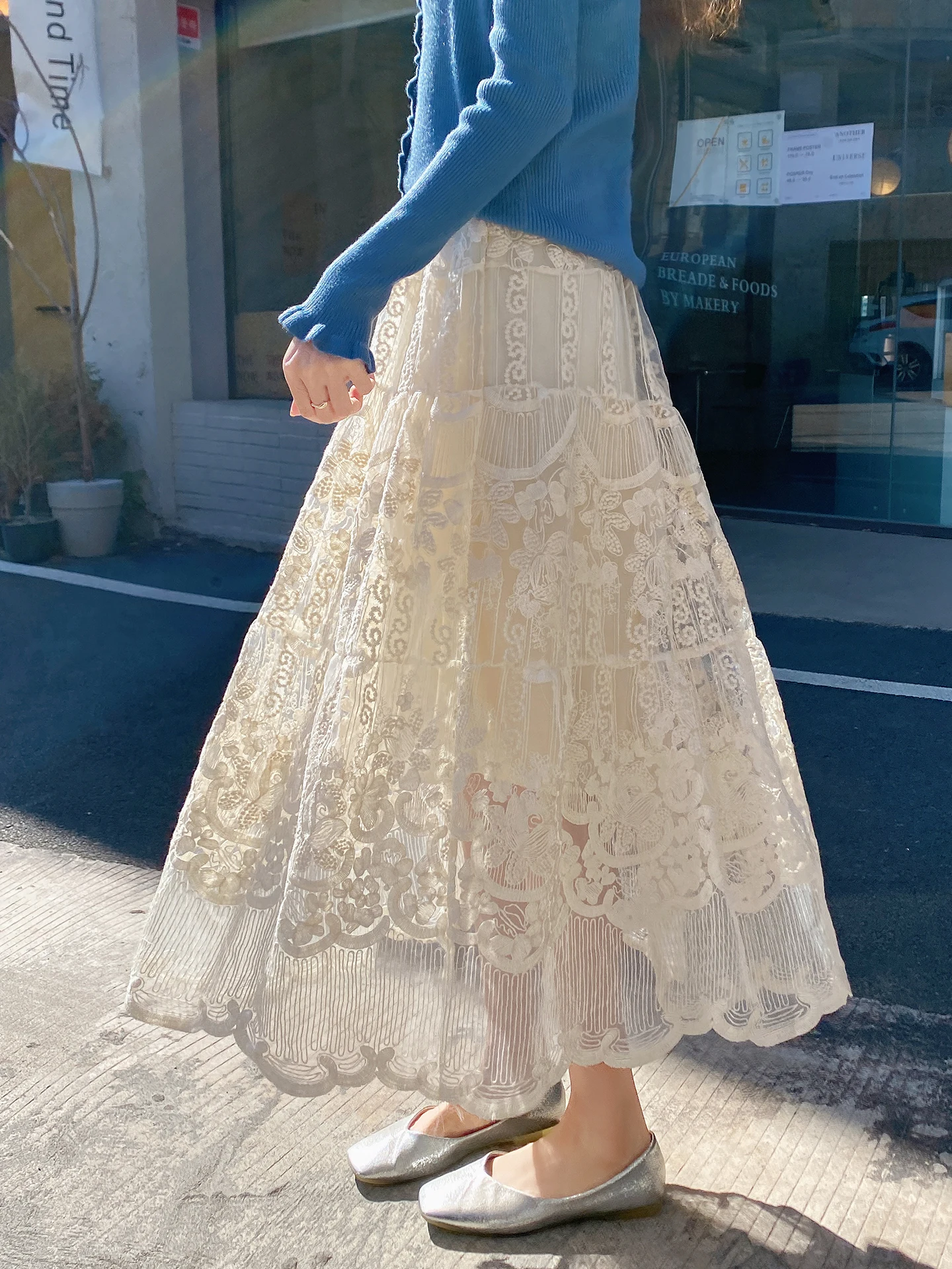 

Юбка женская миди с вышивкой и кружевом, весенняя новинка, винтажный дизайн, многослойная, с завышенной талией, А-силуэт, в стиле слэш-мода