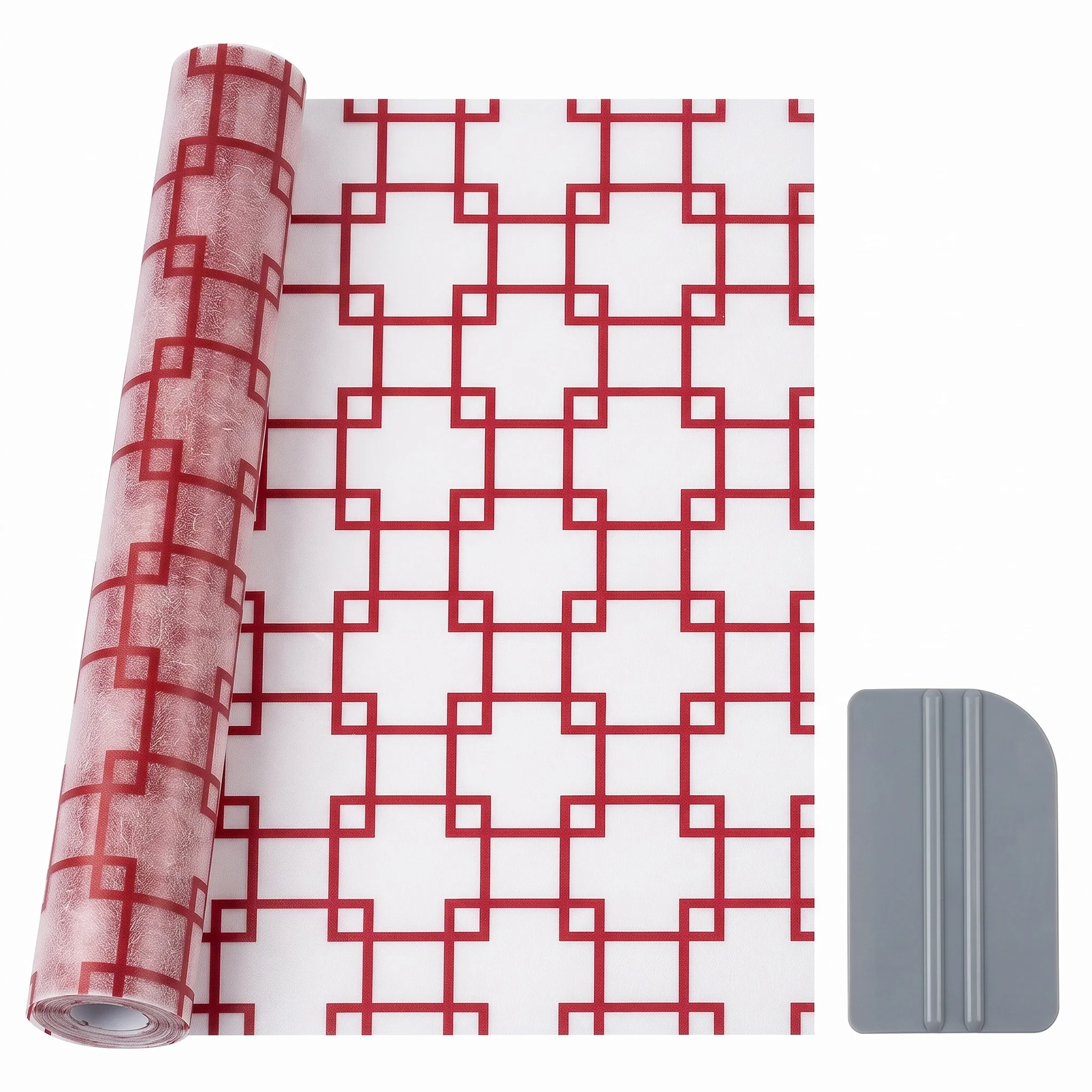 Reddish-Brown PVC Window Film Self-Adhesive Frosted Privacy Protection with Chinese Lattice Maze Grid Design Removable No Residu