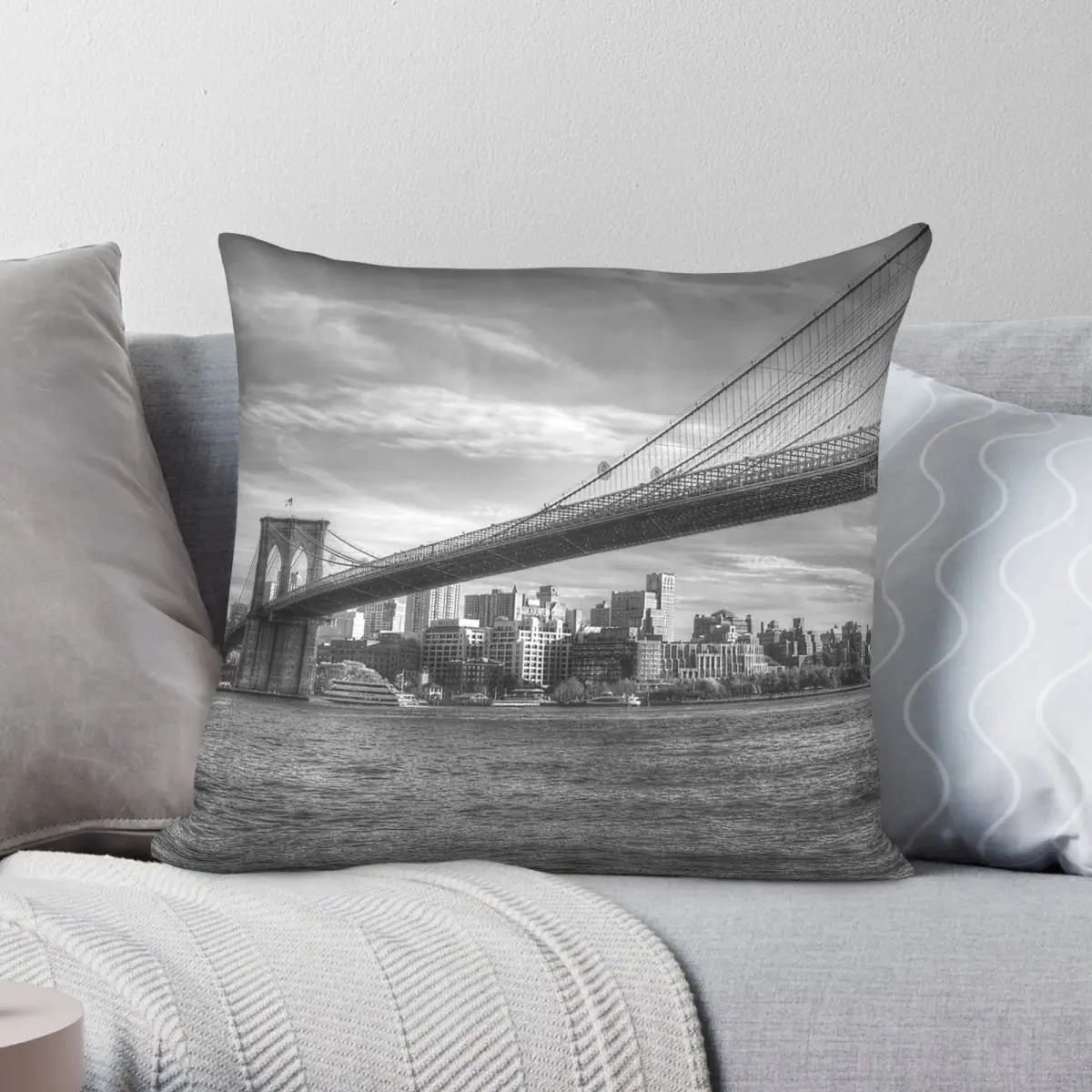 Brooklyn Bridge Square Pillowcase Polyester Linen Velvet Creative Decorative Throw Pillow Case Bed Cushion Case Wholesale 45x45