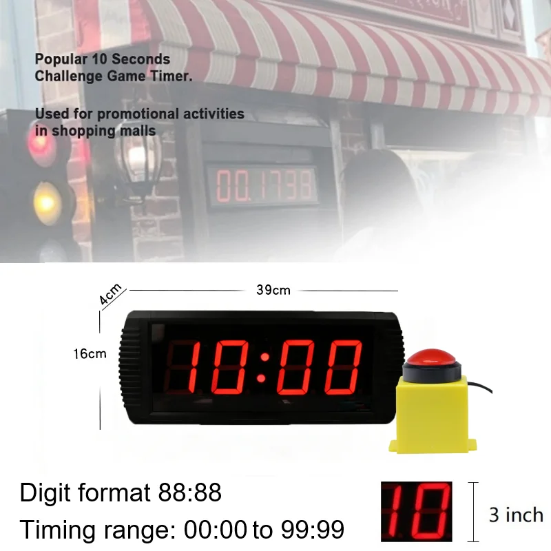 GANXIN Editable Timing Difficulty Game Clock Push Start Stop Reset Button Control Digital 10 Seconds Challenge Timer with Remote