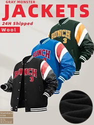 Men's Patches Bomber Jacket Unisex Varsity Baseball Coat 24H Shipped Vintage Loose Motorcycle Outerwear Spring&Autumn Streetwear