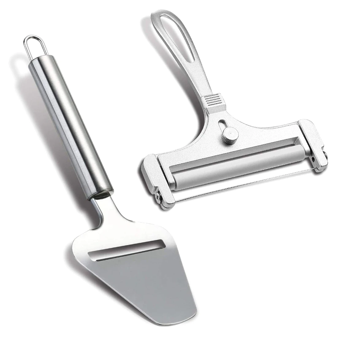 J1UL1N Kitchen Cooking Tool Cheese Cutter 2 PCS Stainless Steel Wire Cheese Slicer Adjustable Thickness Cheese Plane Tool