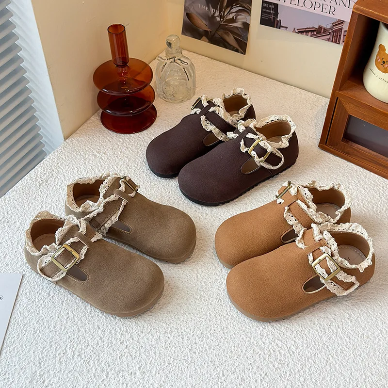 الفتيان الفتيات الأخفاف الرجعية عدم الانزلاق الحلو الاطفال حذاء مسطح لينة وحيد 2025 موضة جديدة للأطفال أحذية من الجلد هوك وحلقة أنيقة #1