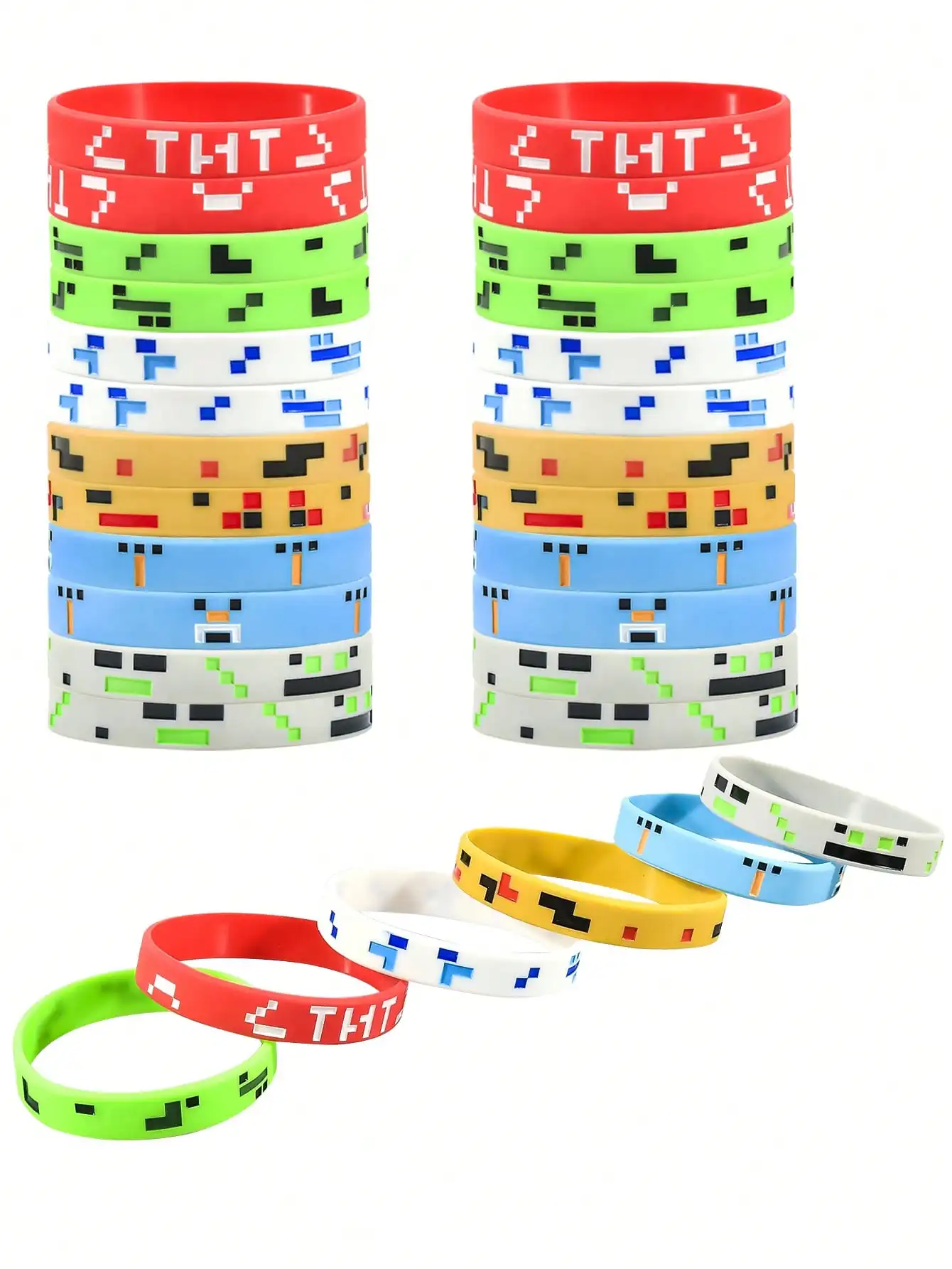 12pcs Miner Party Set 24 Pixel Theme Bracelet Adult Miner Bracelet Pixel Style Gamer Birthday Party Most Popular