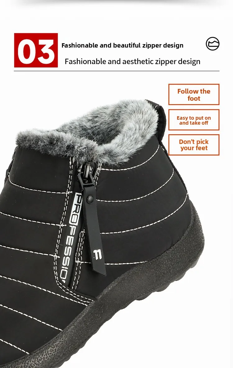 Herren Winter Schneestiefel mit Seitenreißverschluss, wasserdicht, warm, mit Fleece gefüttert, knöchelhoher Stiefel, rutschfest, Outdoor, Freizeit, Baumwollschuhe – Detail 7
