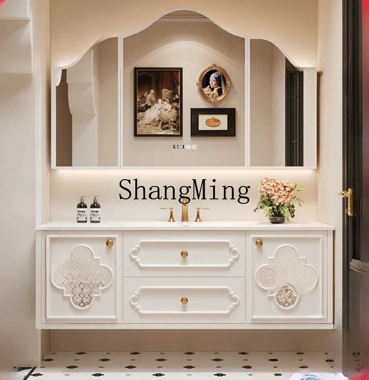 FG  good-looking new ceramic integrated basin retro wind bathroom rubber wood bathroom cabinet wash table combination