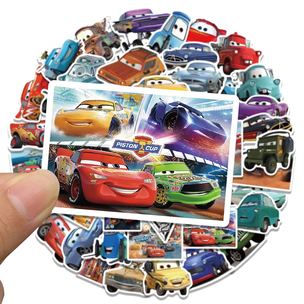 Disney pixar adesivos, carros, relâmpago mcqueen, desenhos animados, à prova d'água, para laptop, skate, carro, telefone, decalque, brinquedo das crianças, 10/30/50pcs