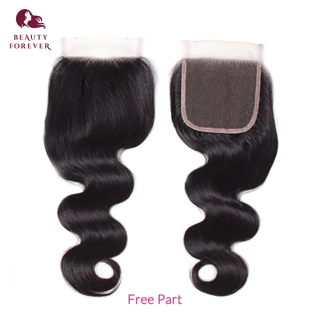 Tissage en lot de 3 mèches indiennes naturelles vierges Body Wave avec Lace Closure 4*4, Extensions de cheveux humains vierges non traités