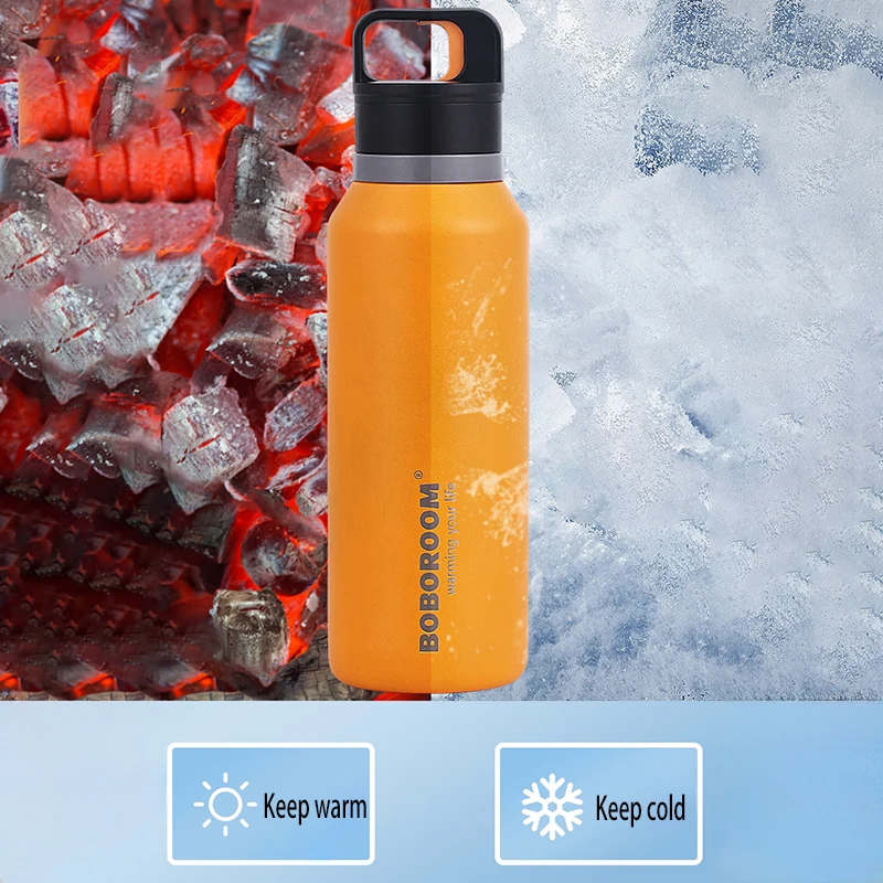 BOBOROOM Vacuum Insulated Water Bottle 316 Stainless Steel 550ml No Screw Lid One-handed Open Car Insulated Cups Outdoor Sports