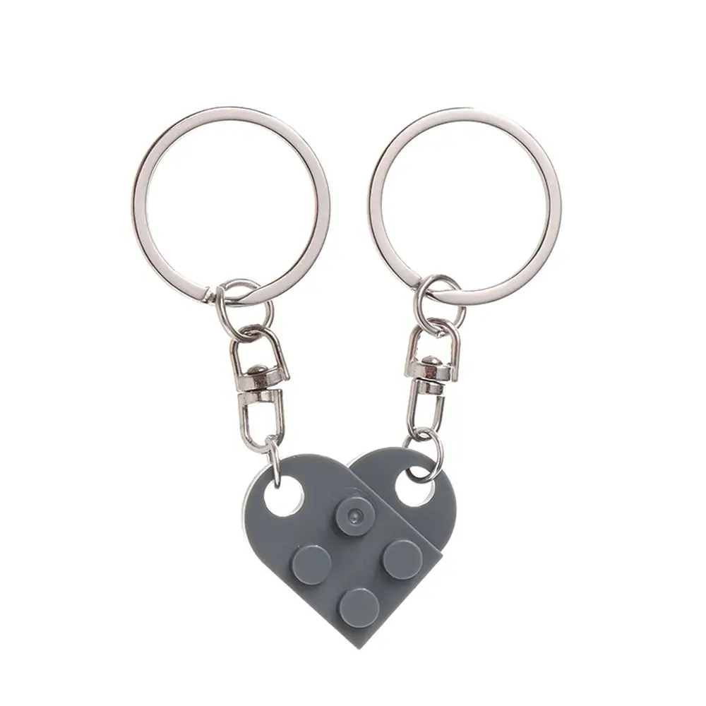 2PCS Love Heart Couples Friendship Cute Heart Pendant Building Block  Key Buckle Key Ring