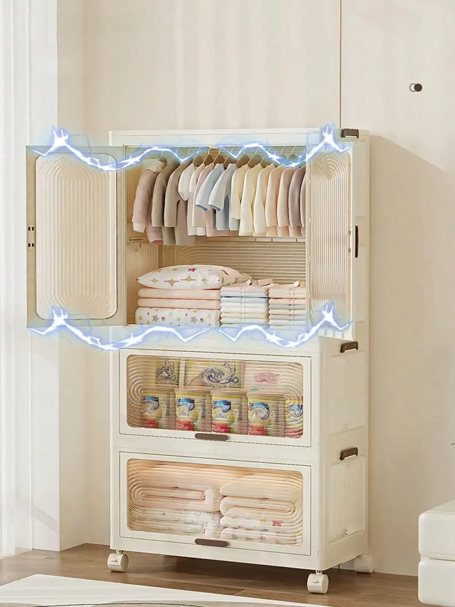 خزانة ملابس بلاستيكية، صناديق تخزين واسعة قابلة للتكديس مقاس 27.6 بوصة مع أغطية، صندوق تخزين متعدد الطبقات قابل للطي مع عجلات