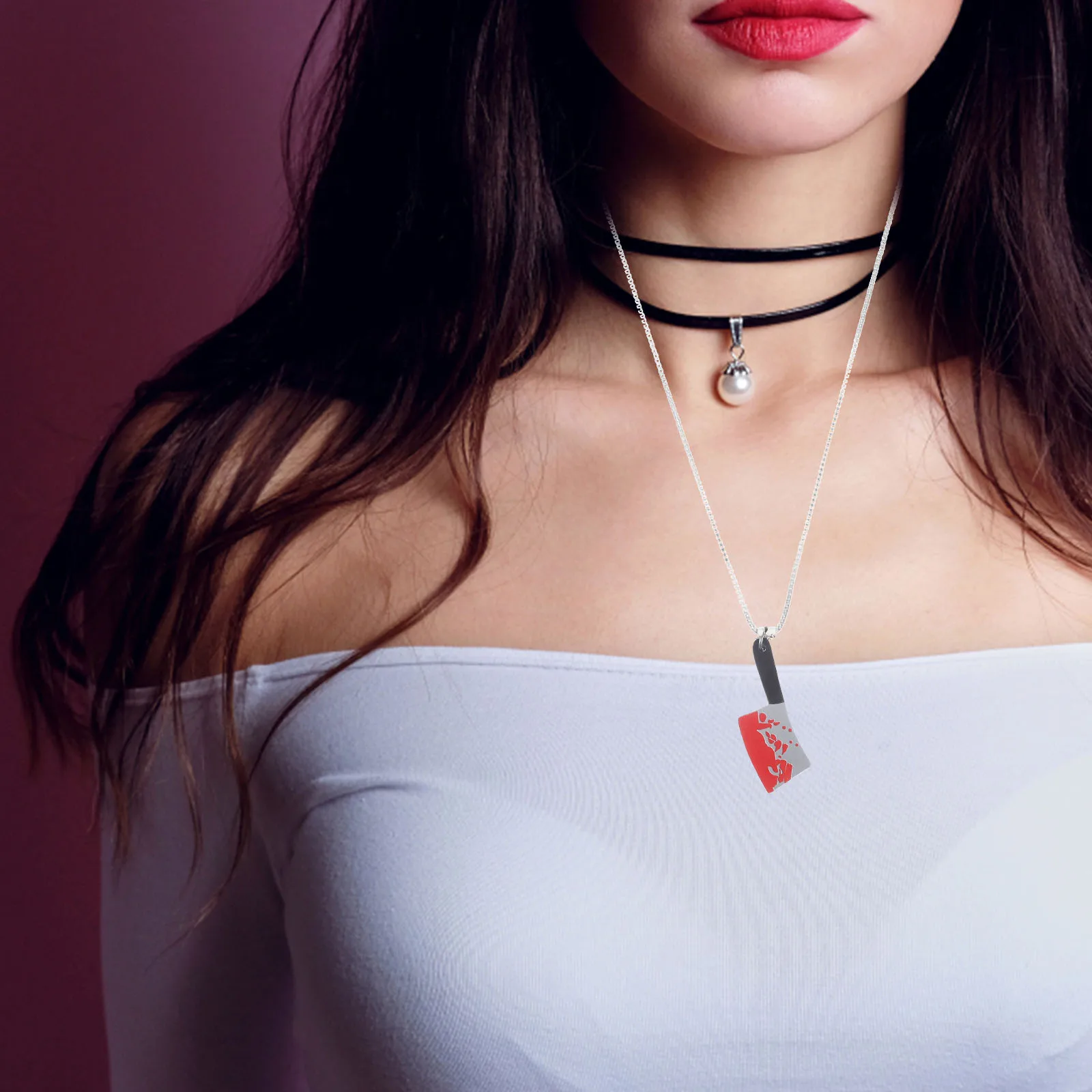 

Simulation Knife Necklace Gothic Punk Jewelry Cool Necklaces for Men Bloody Halloween Fake Props Goth Accessories
