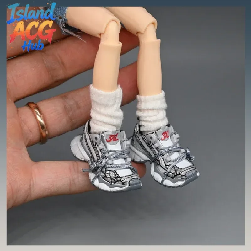 Chaussures BJD 3XL tendance, baskets épaisses style Dad Sneakers, blanches décontractées, adaptées aux BJD de 12 et 8 pouces, accessoires pour tenues de poupées articulées.
