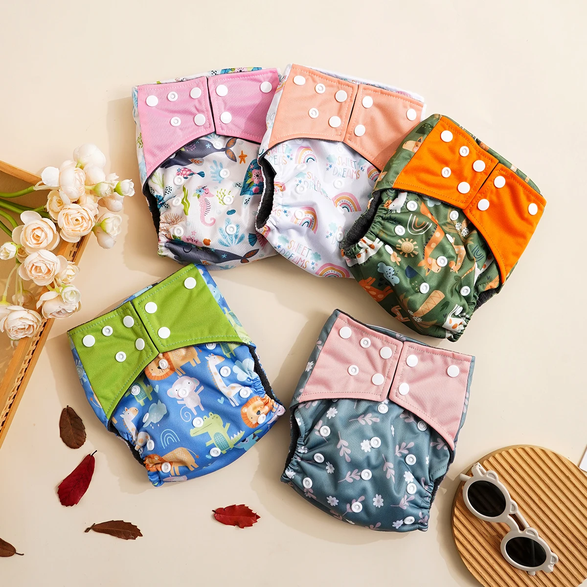 Elinfant, 1 pañal de tela para bebé, pantalón de pañal con estampado de dibujos animados para niños y niñas, ropa interior reutilizable de poliéster transpirable para niños