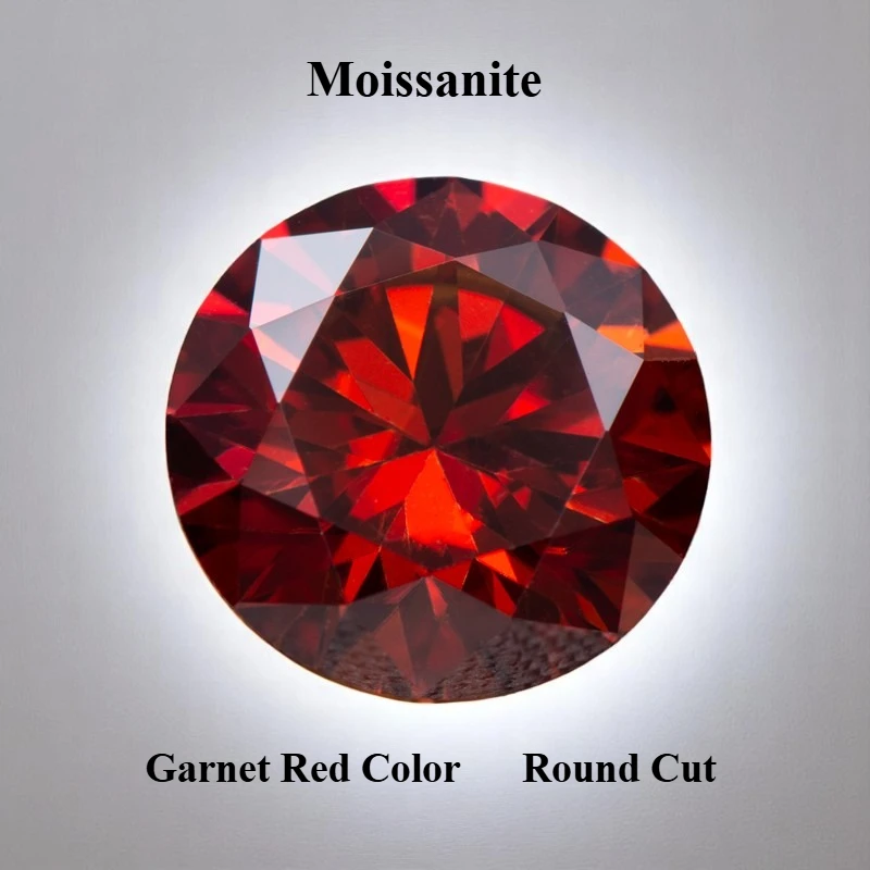 

Moissanite Garnet Red Colored Round Cut Charm Gemstone Lab Grown Diamond for DIY Jewelry Making Materials with Certificate