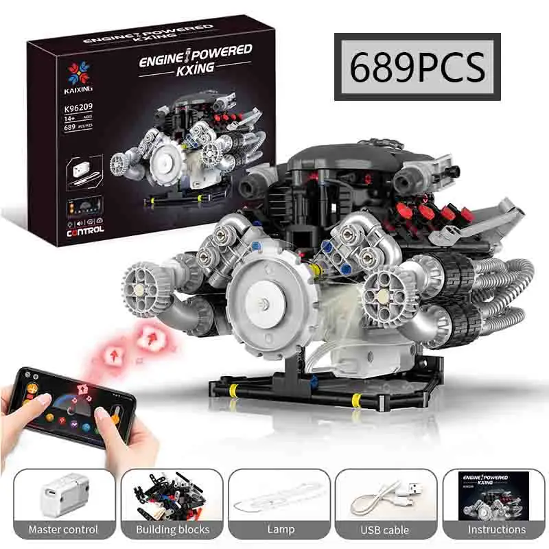 

MOC Multiple Models Supercar Electric RC APP Controlled Engine LED Models Building Blocks Children's Puzzle Toys Birthday Gifts
