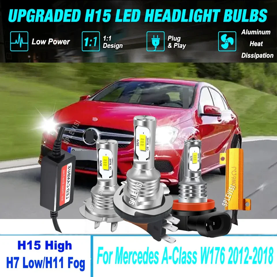 LED Canbus CSP Headlamp Hi/Low Beam Fog Light easy plug play directly replace For Mercedes A-Class W176 2012 2013 2014 2015-2018