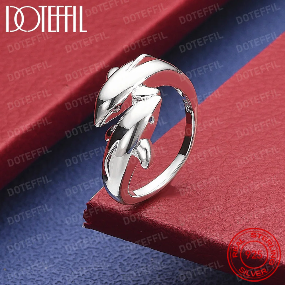 925 Sterling Silver Double Dolphin Charm Woman Ring High Quality Brand Fashion Jewelry