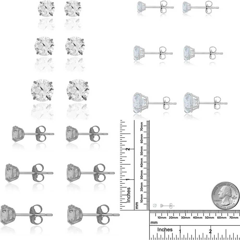 Juego de aretes de circonita cúbica con diamantes de imitación de oro de 10 quilates: redondos, 3 pares, oro amarillo o blanco, pendientes de oro de 10 quilates para mujer