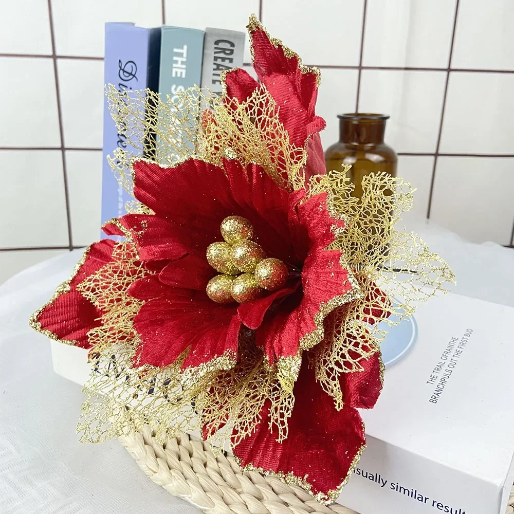 Artificial Gold Fan Network Christmas Flower, Tree Decoration, Party Activity, Shooting Props, Simulation Flower, Home