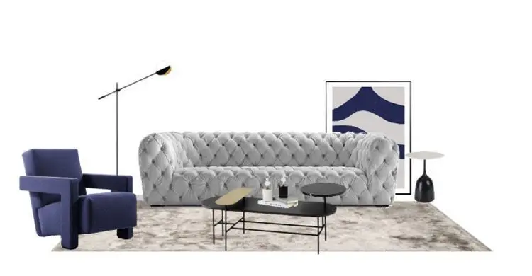 Italian light luxury small apartment buckle sofa living room modern simple no-wash frosted fleece cream model