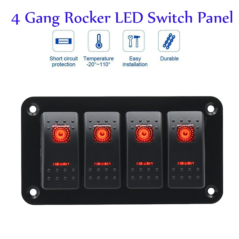 

4 Toggle Switch Panel Waterproof Switch Panel with LED Light for Car, RV, Marine, Boat, Motorhome