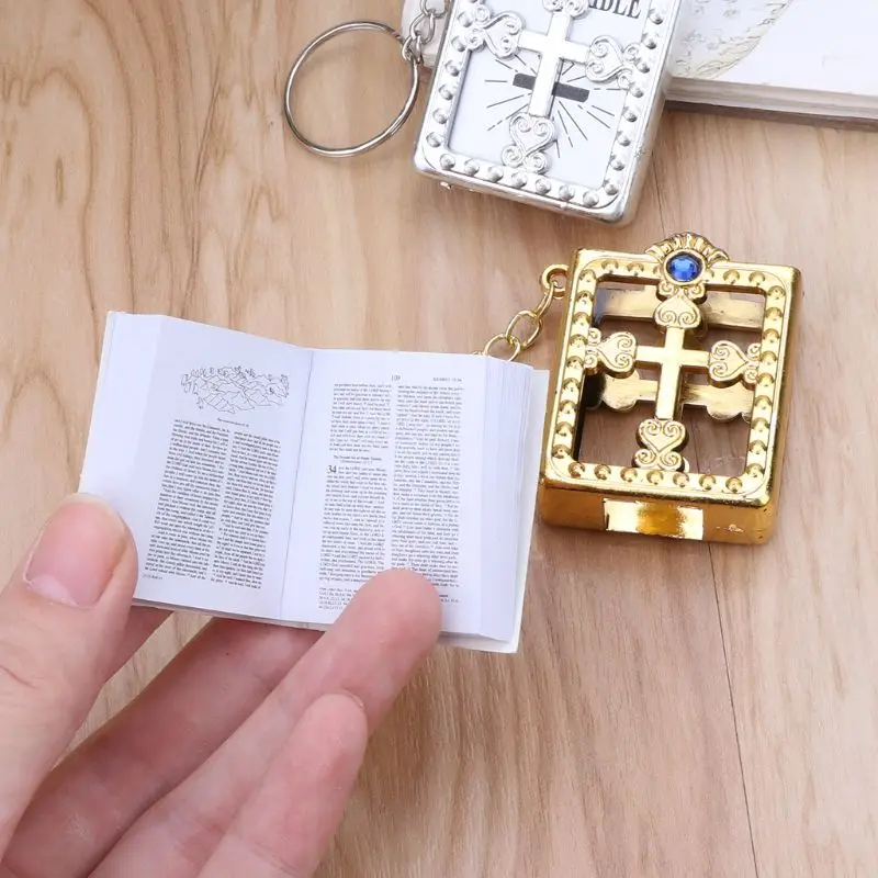 ZB91 Fashion Holy Bible Book Keychain for Cross Keyrings Christian Jesus Kechain Car for Key Ring Jewelry Decoration Gift for