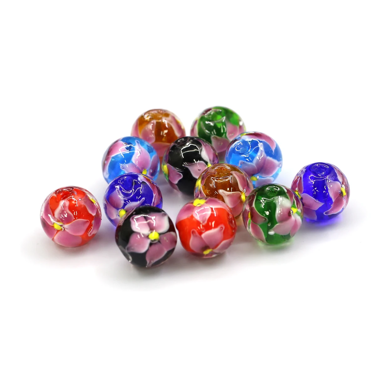 5 teile/paket 14mm Runde Glas Perlen Handgemachte Lampwork Blume Perlen für Schmuck Machen DIY Halskette Armband Zubehör Großhandel