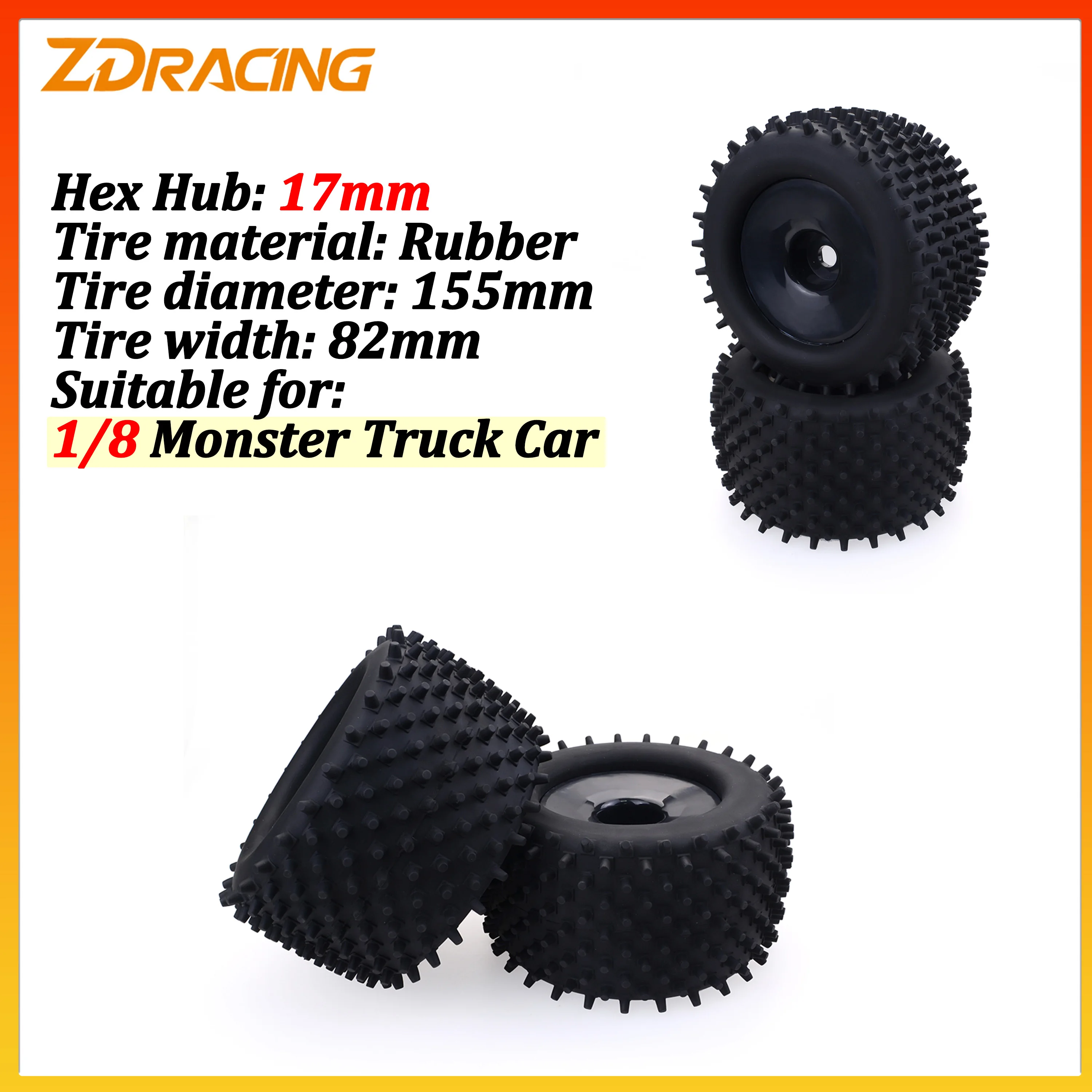 4PCS ZD Racing 1/8 RC Monster Truck Rubber Tires 155mm Diameter 17mm Hex Skidproof Tyre for Car Truggy Traxxas HPI Kyosho Part