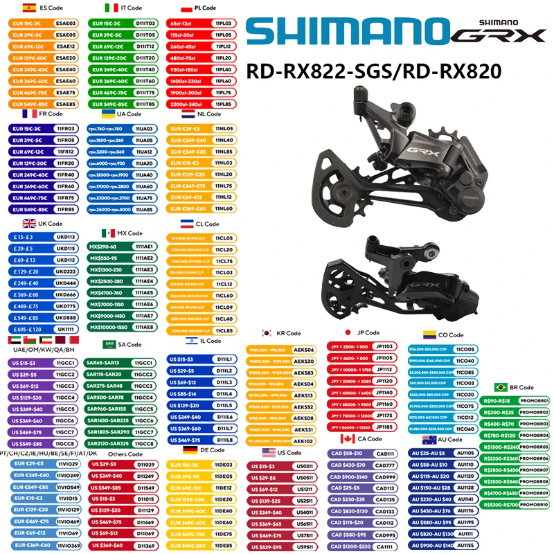 

Задний переключатель Shimano GRX 12s SHADOW RD + RD-RX822-SGS для кассеты 10-51T RD-RX820 для кассеты 11-34/36T для горного велосипеда