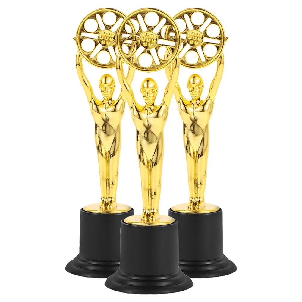 

Little Golden Man Trophy 3pcs Mini Award nament Plastic Medal for Students Party Favors Christmas Prize Commemorative Kids