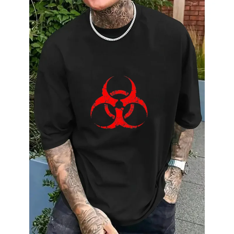 

Men's T-Shirt Black Biohazard Symbol Printed High Quality Cotton 180g