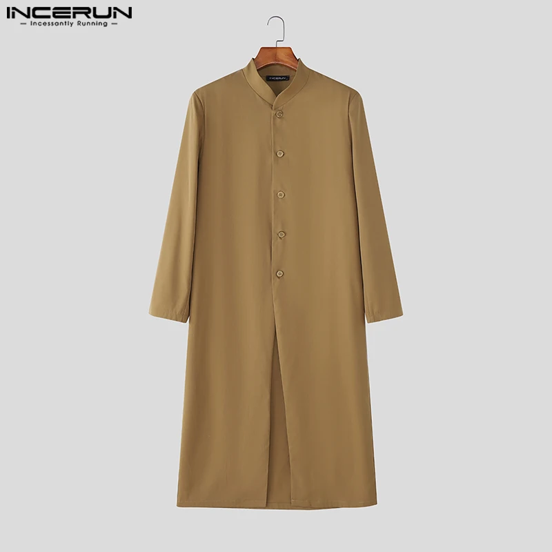 

INCERUN Men Long Style Blazer Solid Color Stand Collar Long Sleeve Male Suit Streetwear 2025 Elegant Fashion Casual Thin Coats