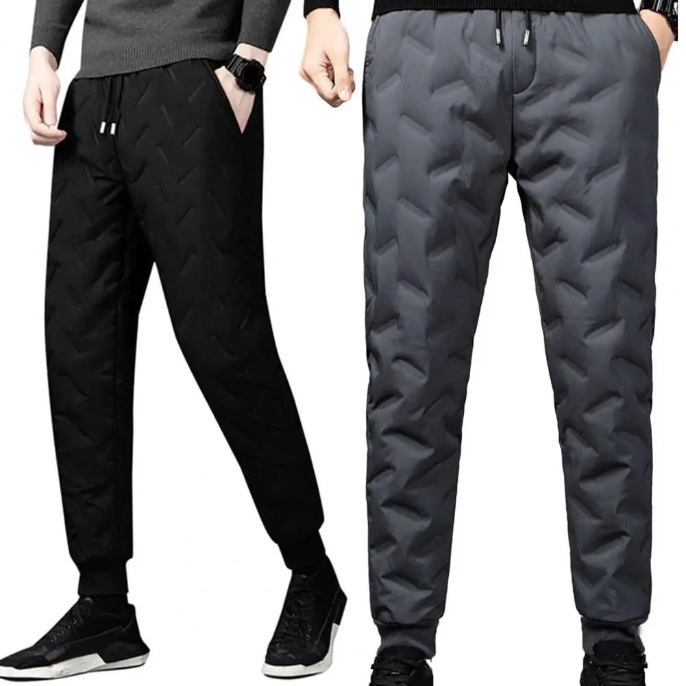 Versatile Men Pants Waterproof Men's Winter Down Sweatpants with Fleece Lining Elastic Waistband Pockets for Streetwear