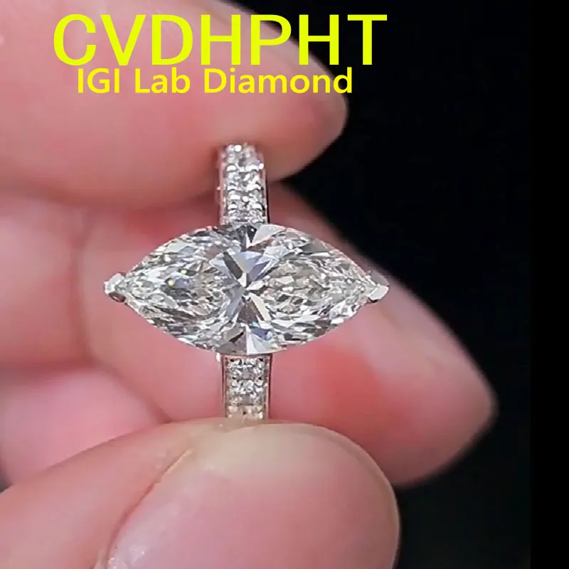 

3-каратное золото 18 карат, выращенное в лаборатории бриллиантовое кольцо в форме маркизы, обручальное кольцо с бриллиантом, заводское помолвочное кольцо