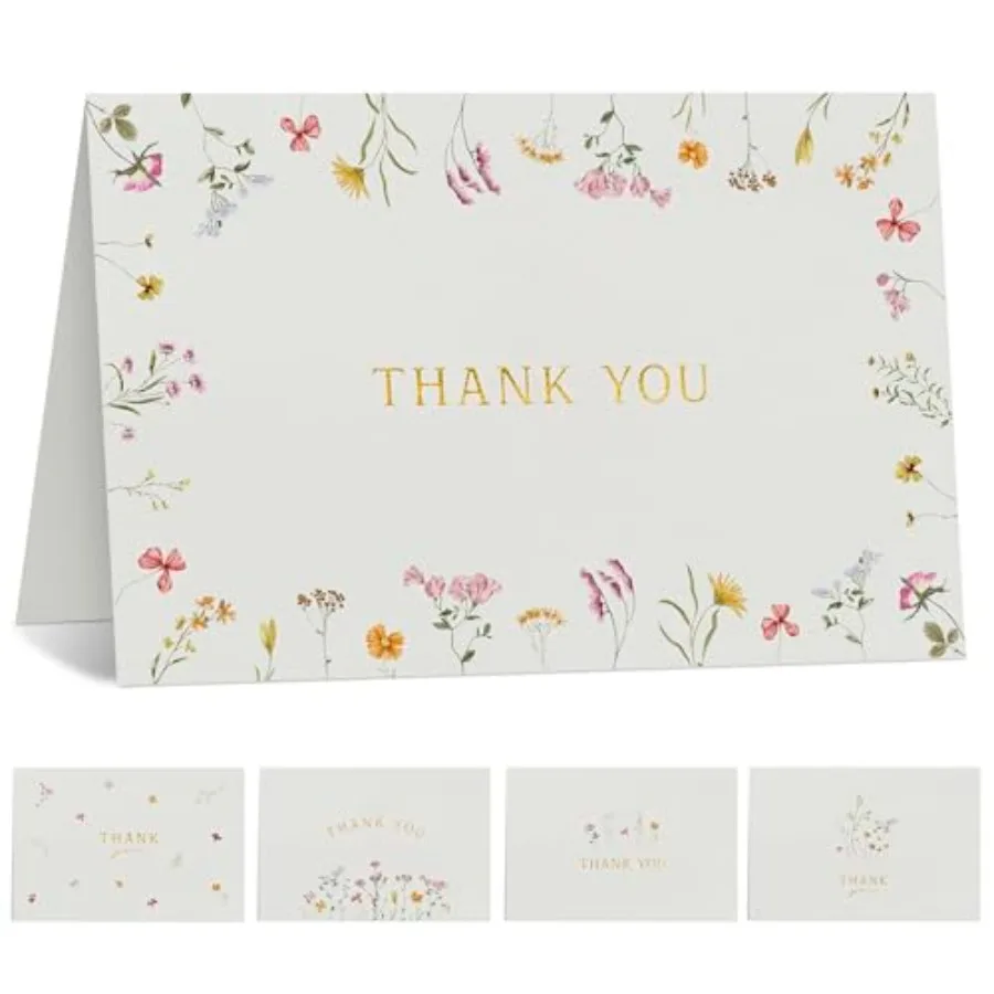 

Beautiful Thank You Card Set With Envelopes and Stickers - Set of 20 Elegant Blank Cards For Personalized Notes - Perfect Bulk