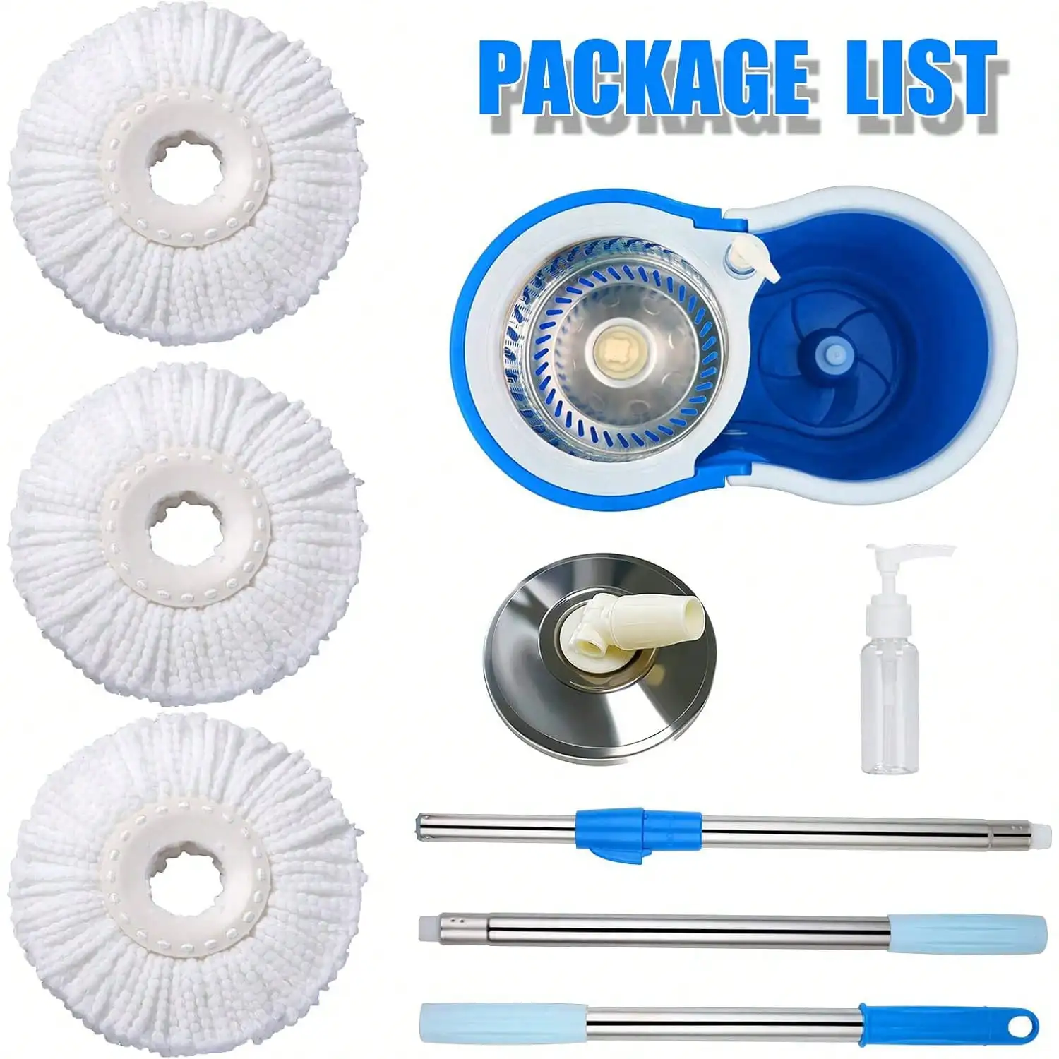 

360° Spin Mop and Bucket with Wringer Set – Stainless Steel Cleaning System, 3 Microfiber Refills for Home & Kitchen Floors