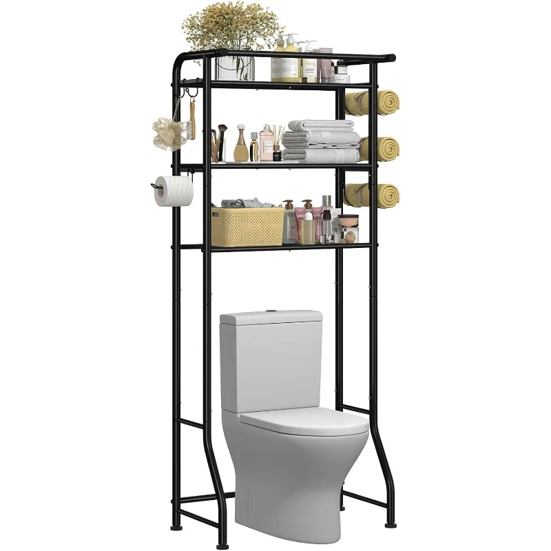 3 Tier Over The Toilet Rack, Shelf Bathroom, Bathroom Stand Organizer Space Saver, Black