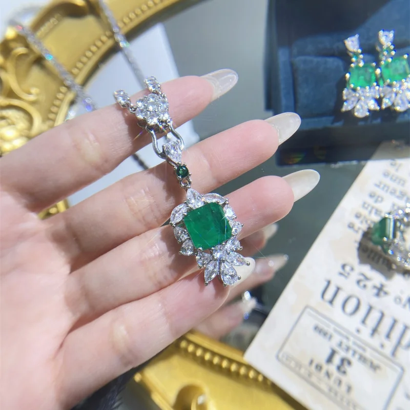 

Роскошное высококачественное королевское зеленое изумрудное вечернее платье, аксессуары, открытое кольцо, женские серьги с подвеской, комплект