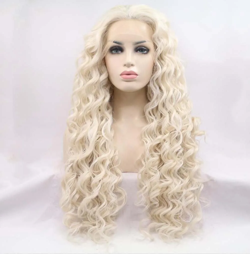Sylvia Wigs 60#Synthetic Blonde Lace Front Wigs Long Curly Wigs Heat Resistant Fiber Hair Wigs
