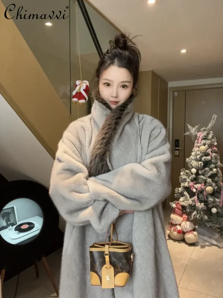 الراقية الأزياء الأوروبية فرو المنك معطف متكامل المرأة شتاء جديد أنيق دافئ طويل الأكمام مقلد فرو المنك الستر