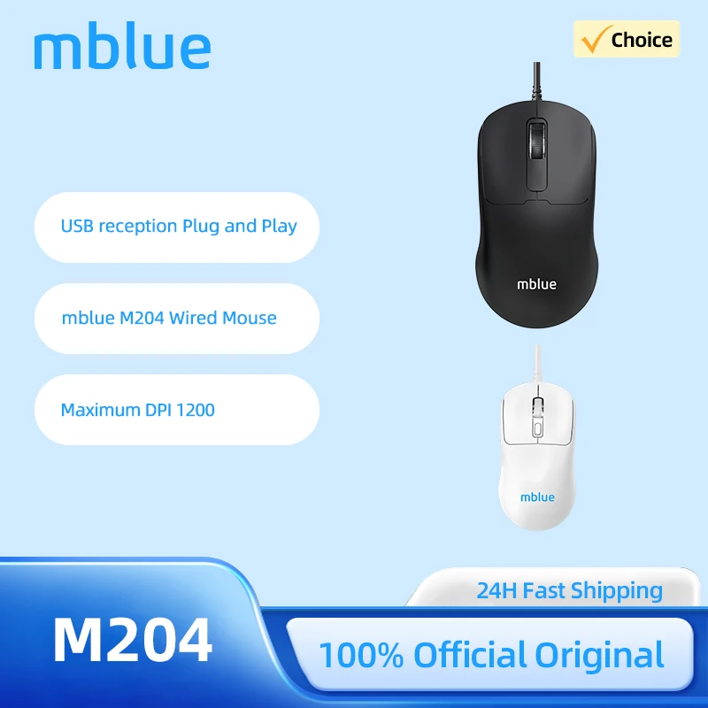 MEIZU Mblue M204 Wired Mouse 1200DPI USB Mouse 100g Lightweight Mouse For MacBook For Windows Black White