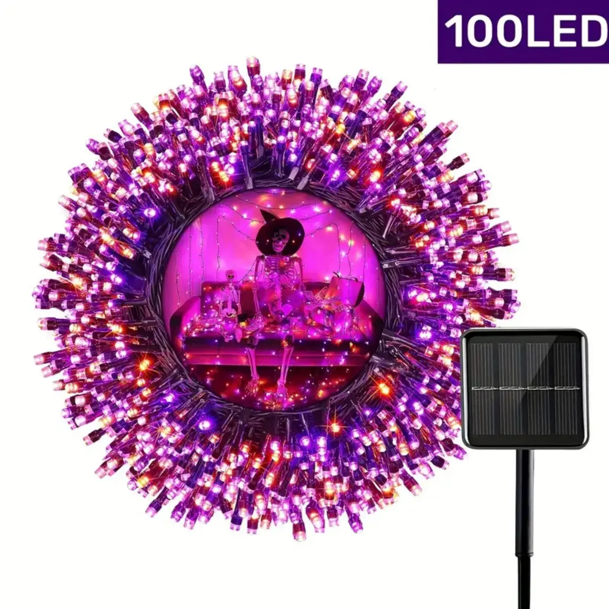 Guirnalda de luces alimentada por energía Solar para Halloween, lámpara Horrible impermeable para jardín al aire libre, para el hogar, Patio, fiesta, decoración de Halloween, 12M, 100 LED, 1 ud.