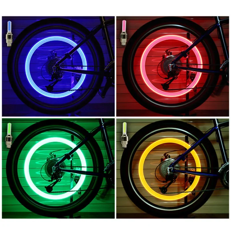 2PCS Bicycle Bike LED Lights Tire Valve Cap Flashlight Auto Car Motorcycle Tire Air Valve Wheel Spokes Light Bike Accessories