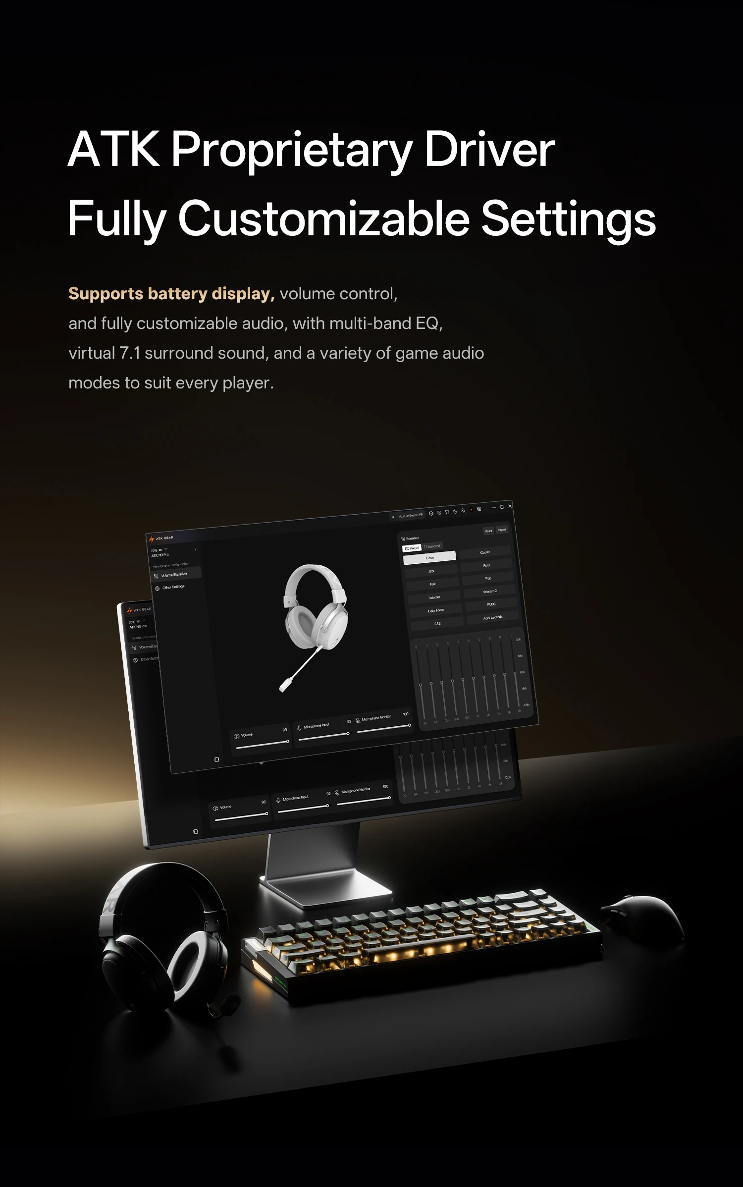 ATK N9 Pro/Ultra E-sports Headset with Mic Low latency Four Mode Wireless Gaming lightweight headphone noise reduction 2.4GHz